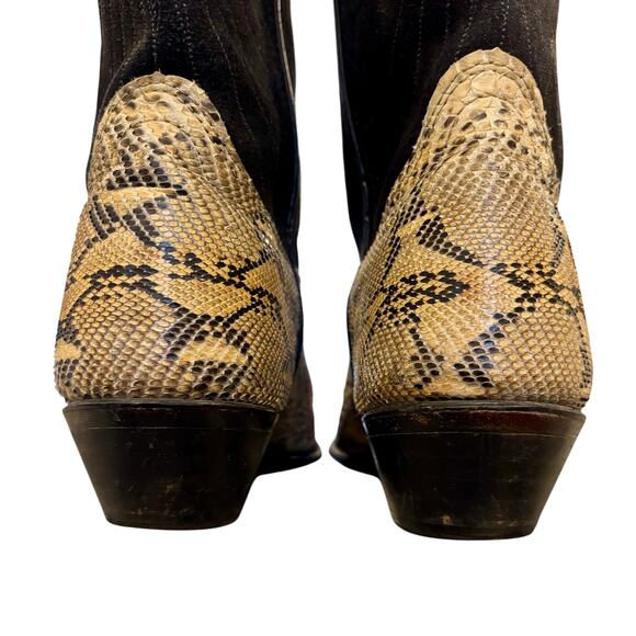 VTG Code West Black Leather & Faux Snake Skin Cowboy Boots, Women's 8.5 M - Picture 3 of 13